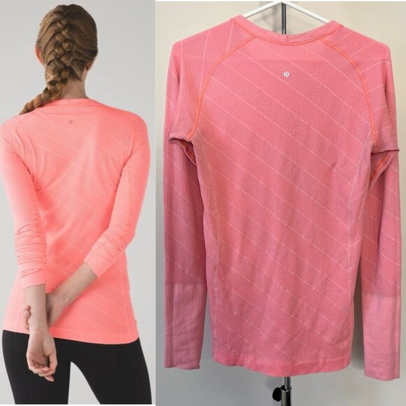 Lululemon Swiftly Tech Long Sleeve Crew Heathered Grapefruit Diagonal Stripe 10 - Picture 2 of 16